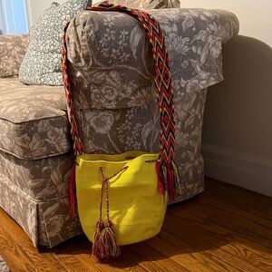 Vibrant Yellow Woven Shoulder Bag